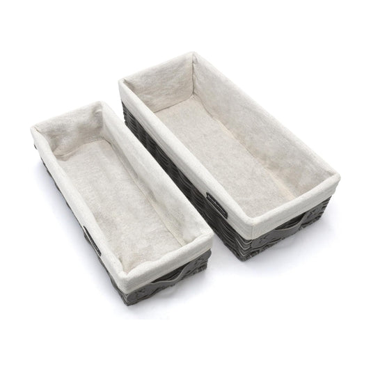 Wicker Shelf Storage Basket Decorative Shelf Bin / Grey Two Pack with Handles