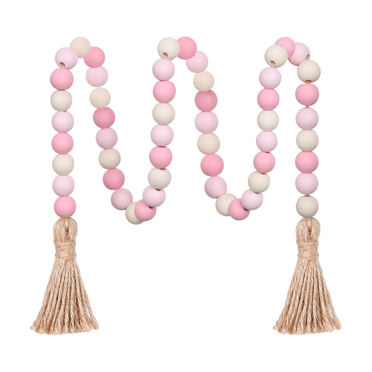 Meplait Wood Bead Garland, 39in Decorative Tassels Garland, Pink&Natural