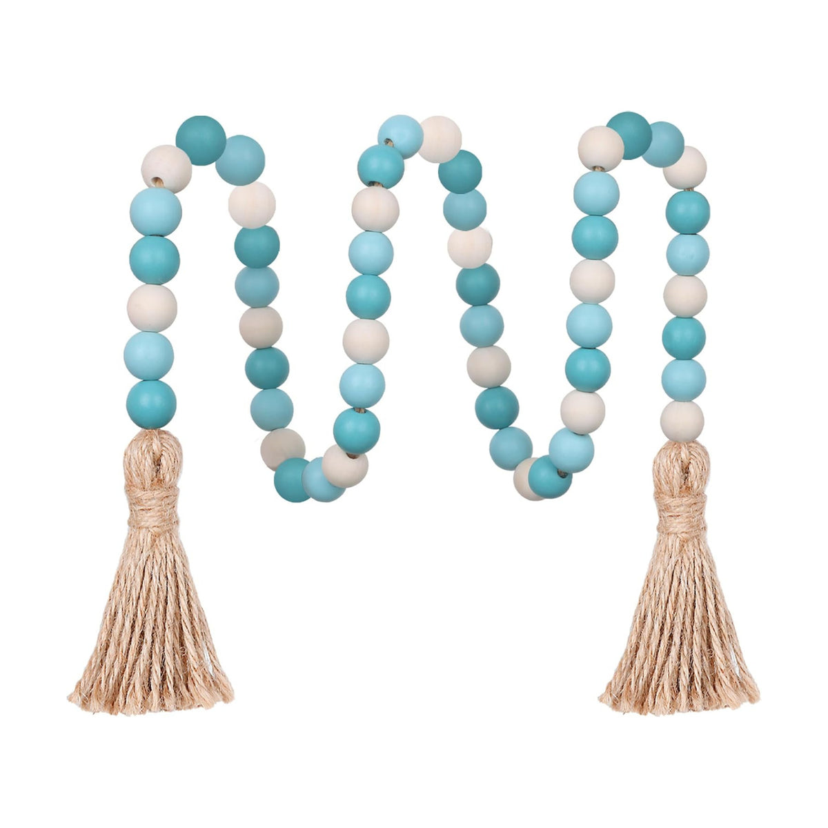 Meplait Wood Bead Garland, 39in Decorative Tassels Garland, Blue&Natural