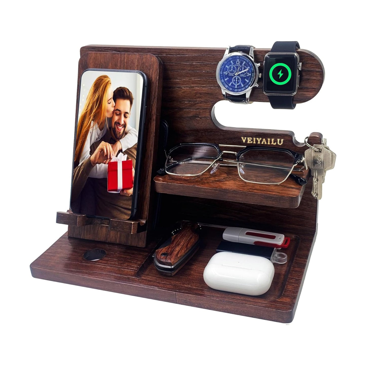Gifts for Men Women Brother Boss Boyfriend Him Nightstand Organizer Gifts for Dad from / Dark Brown