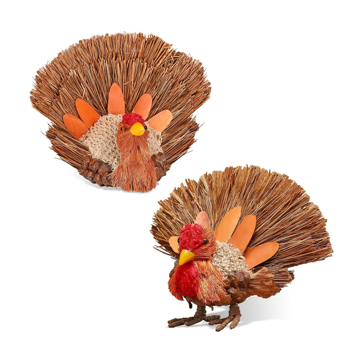 2PCS Thanksgiving Turkey Decor – Natural Material for Table Indoor Home