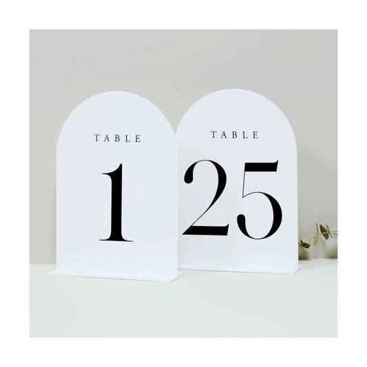 White Arch Table Numbers for Wedding, 25 Pack 5"x7" White Arch Acrylic Table Numbers 1-25 with stand, Perfect for