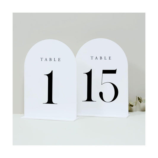 White Arch Table Numbers for Wedding, 15 Pack 5"x7" White Arch Acrylic Table Numbers 1-15 with stand, Perfect for