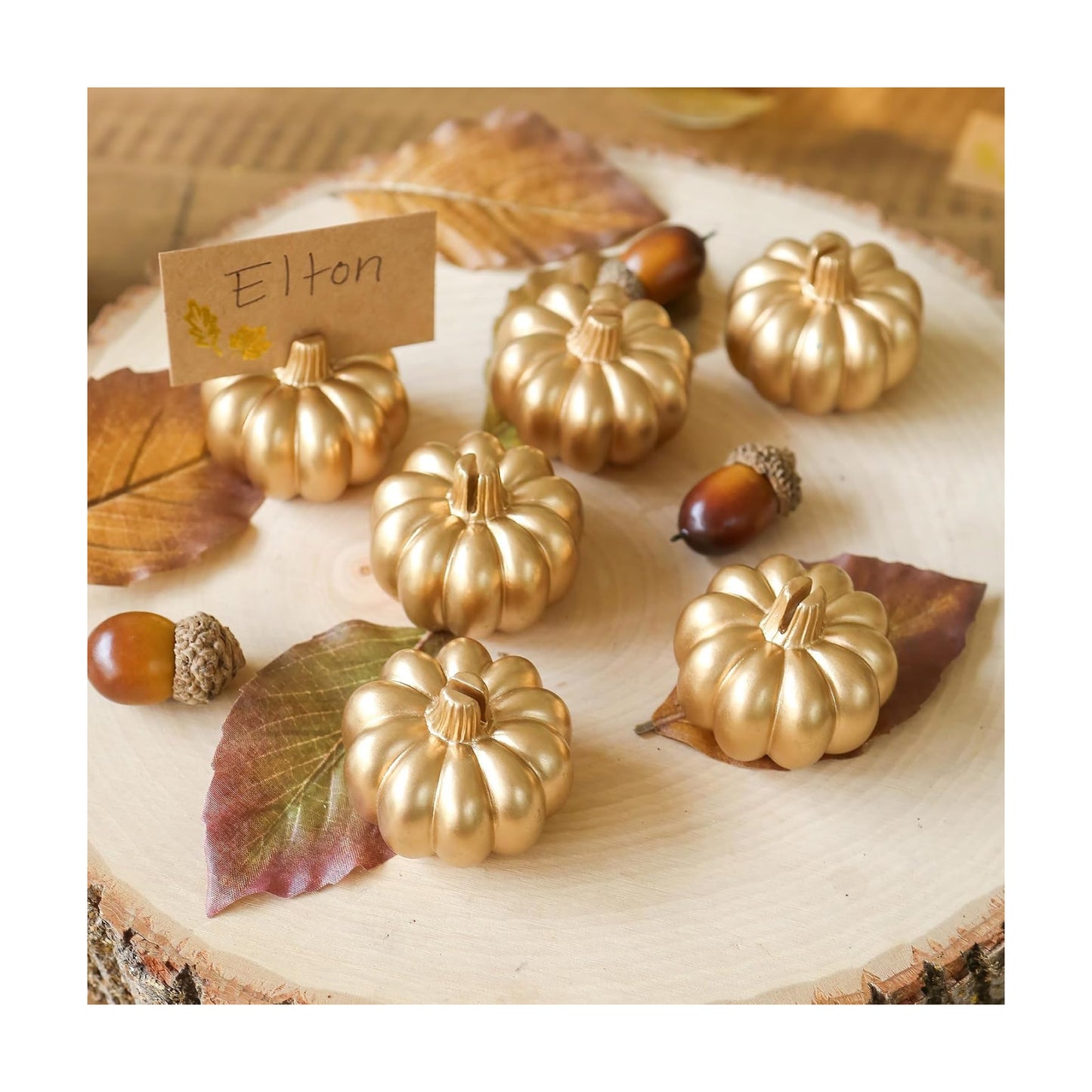 Kate Aspen 12pcs Fall Decor Gold Pumpkin Place Card Holder, Place Settings, Perfect for Thanksgiving Table Decor, Fall