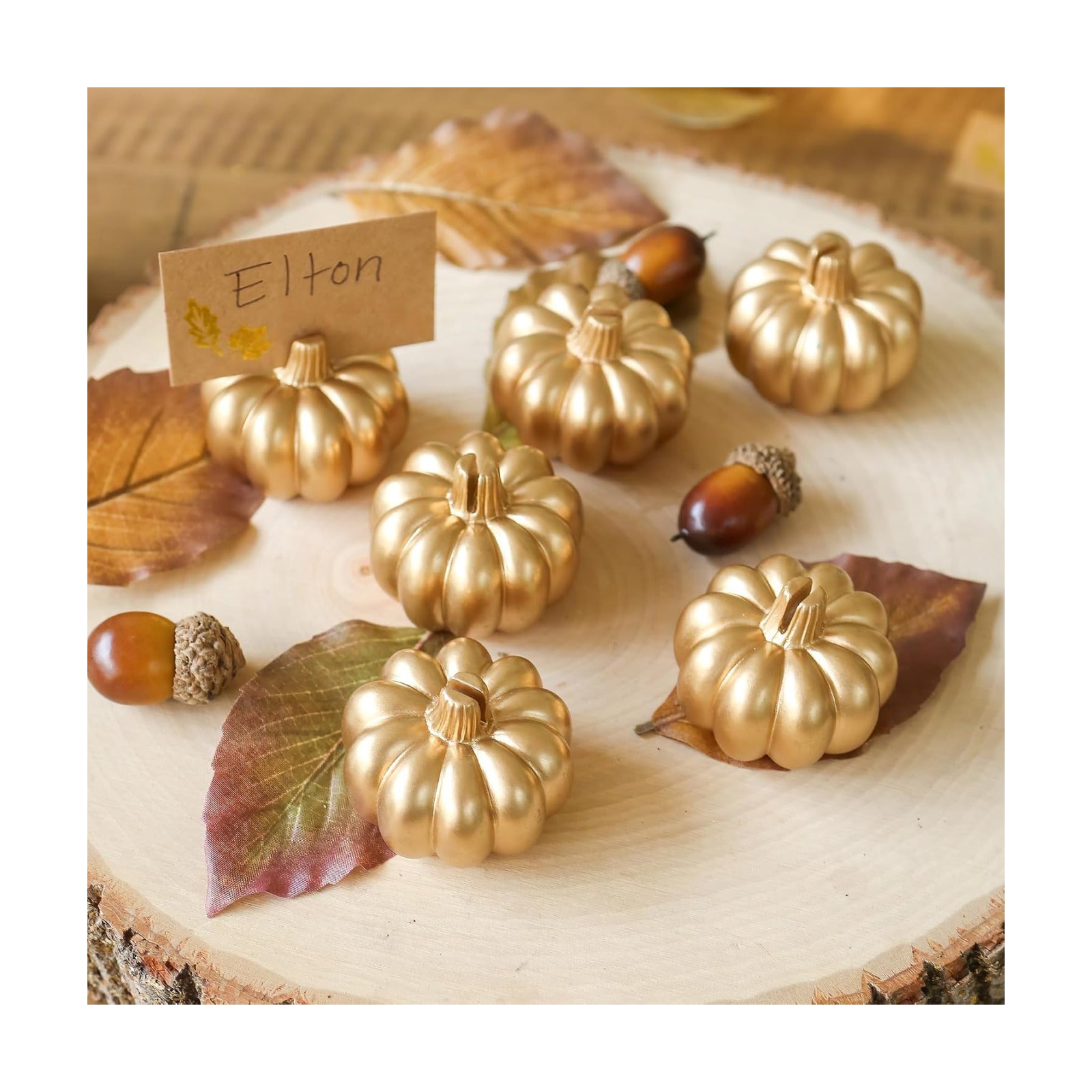 Kate Aspen 12pcs Fall Decor Gold Pumpkin Place Card Holder, Place Settings, Perfect for Thanksgiving Table Decor, Fall