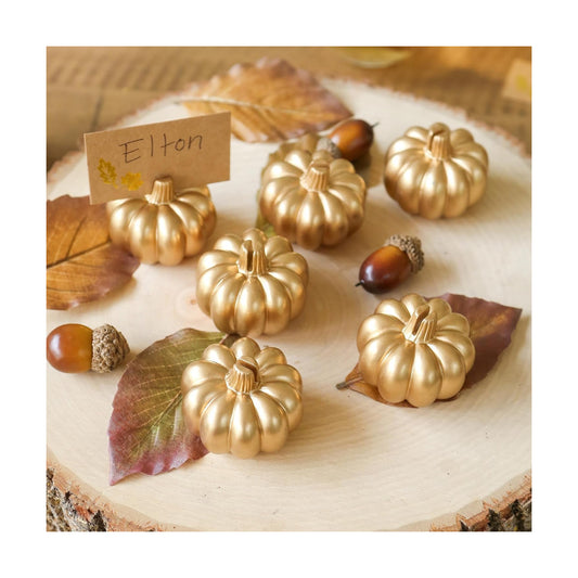 Kate Aspen 12pcs Fall Decor Gold Pumpkin Place Card Holder, Place Settings, Perfect for Thanksgiving Table Decor, Fall