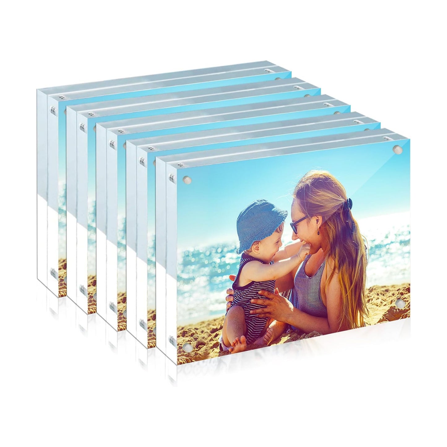HELPLEX Acrylic Frame, 5 Pack 4x6 Acrylic Picture Frames, 20mm Thicker Frameless Clear Double Sided Magnetic Frame