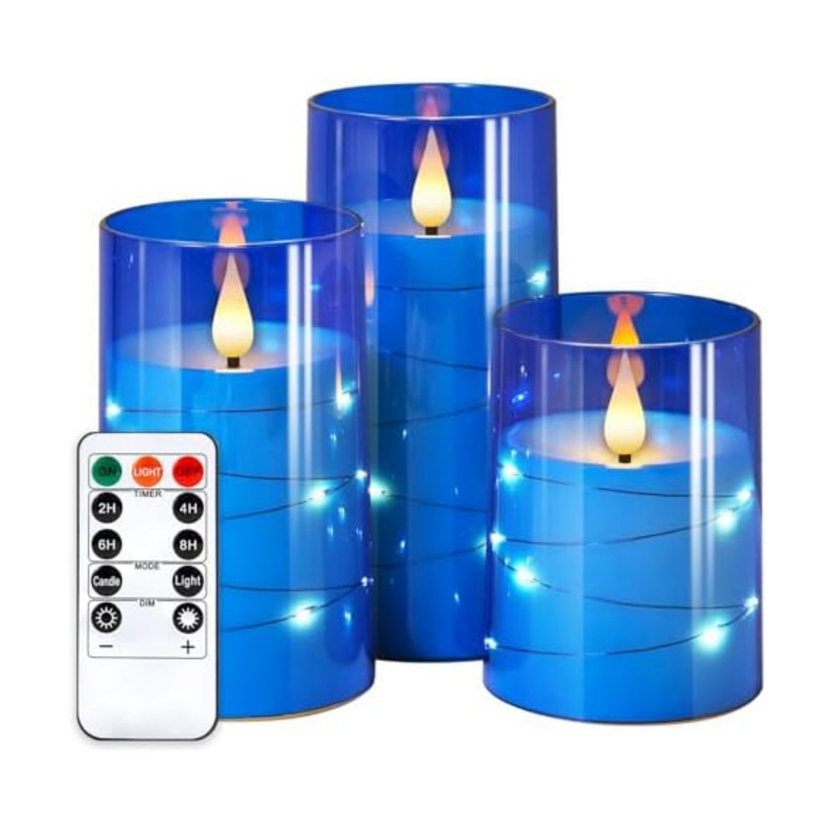 NURADA Flickering Flameless Candles: 3D Wick Built-in Star String Lights Acrylic Unbreakable Battery Operated LED Pillar Candles with Remote and Timer - 3 Pack for Wedding Valentine's Day Decor