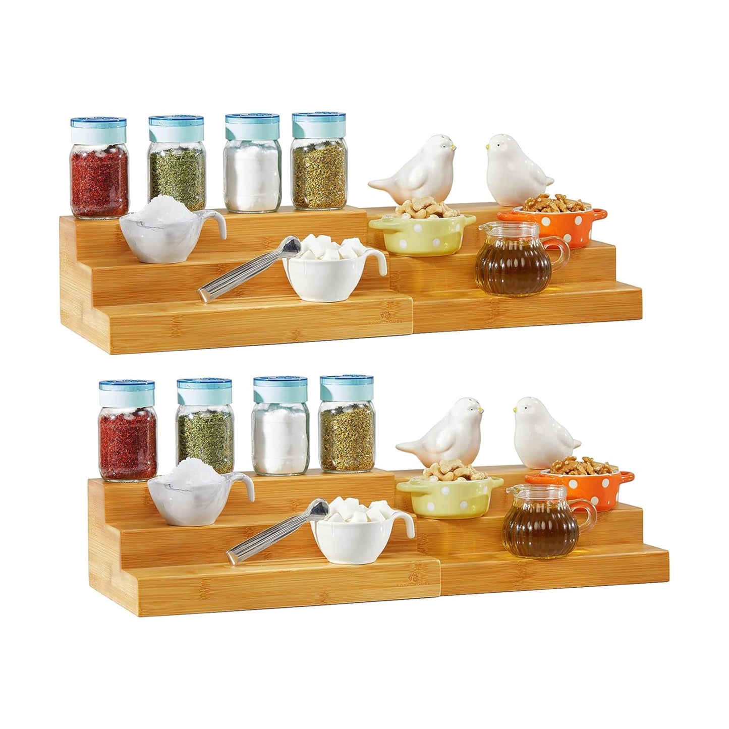Bamboo Expandable Spice Rack Organizer, 3-Tier Adjustable Kitchen Cabinet | Countertop Display Shelf, Space Organizer