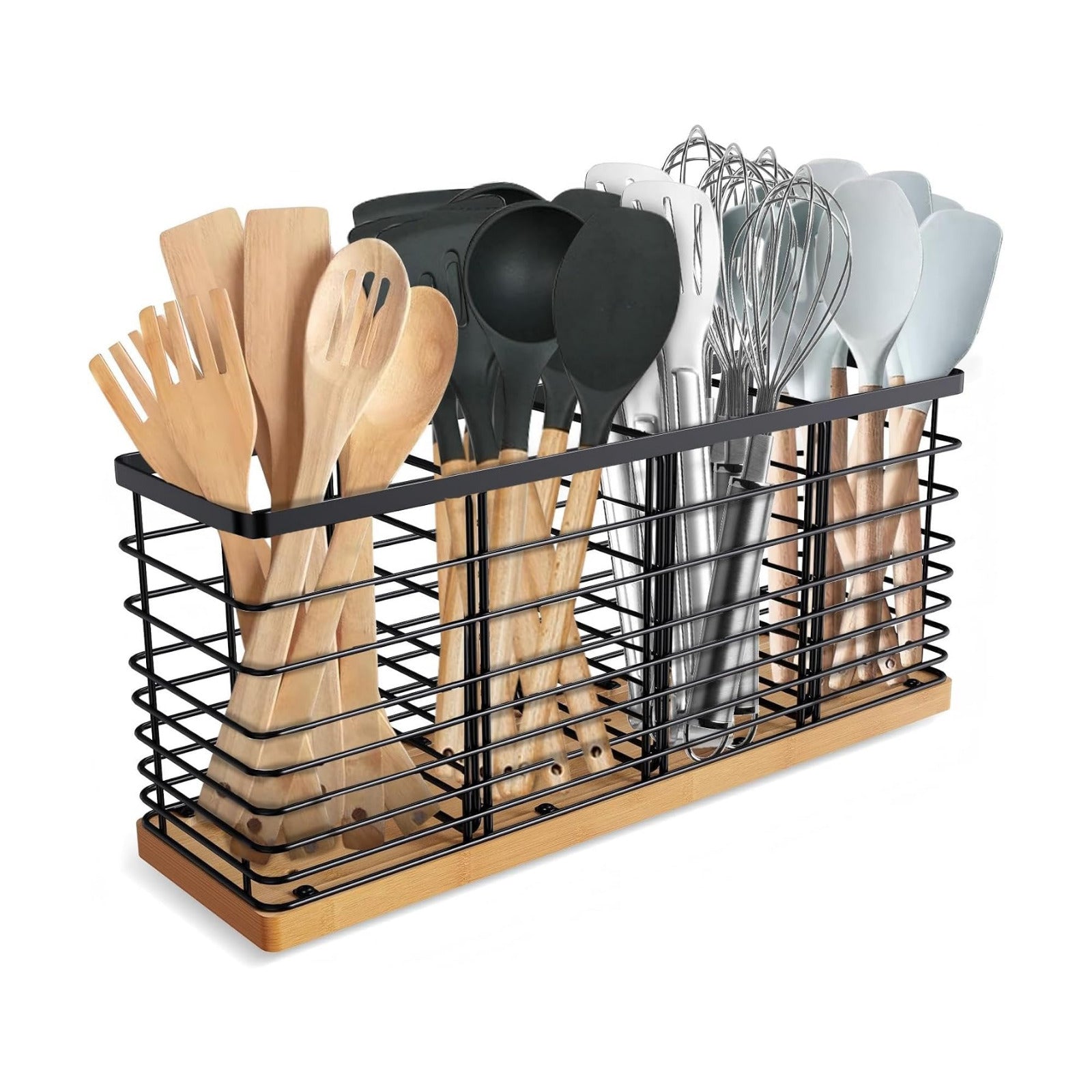 Suli Extra Large Kitchen Utensil Holder Countertop with Removable Divider | Counter&Wall Mounted,Hold 40