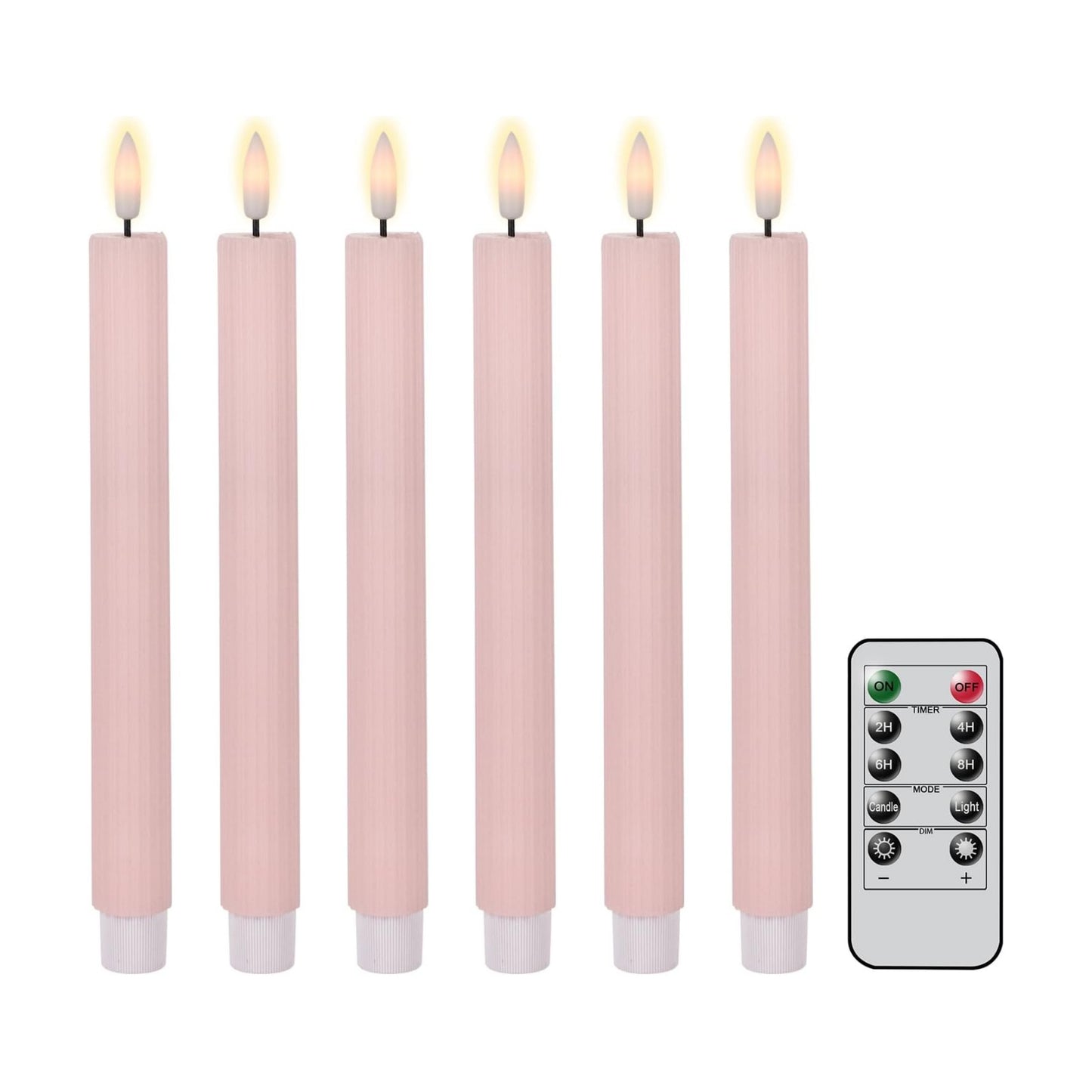 Pink Flameless Taper Candles, Ribbed LED Candlesticks with Remote | LED Taper Candles Flickering, Battery Operated