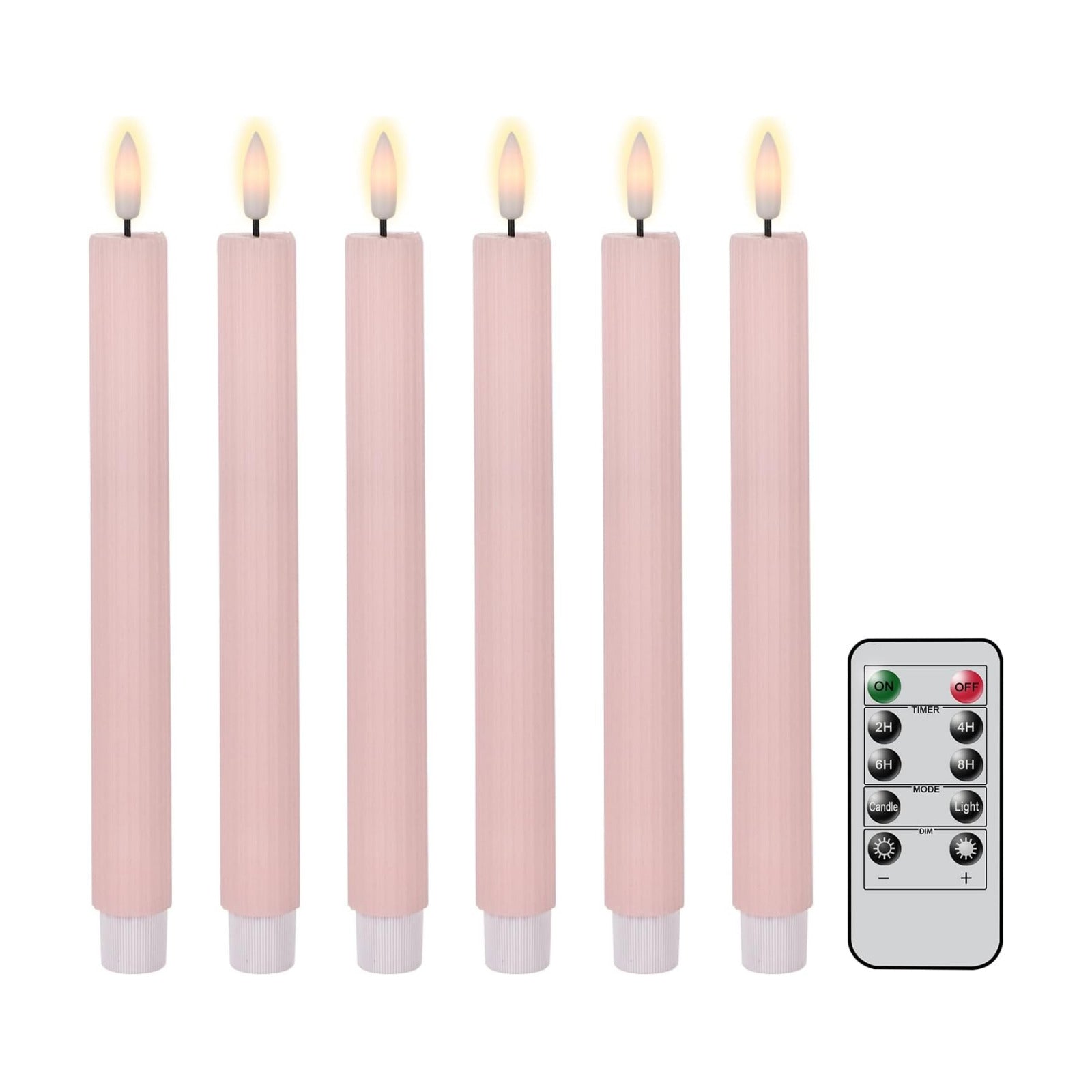 Pink Flameless Taper Candles, Ribbed LED Candlesticks with Remote | LED Taper Candles Flickering, Battery Operated