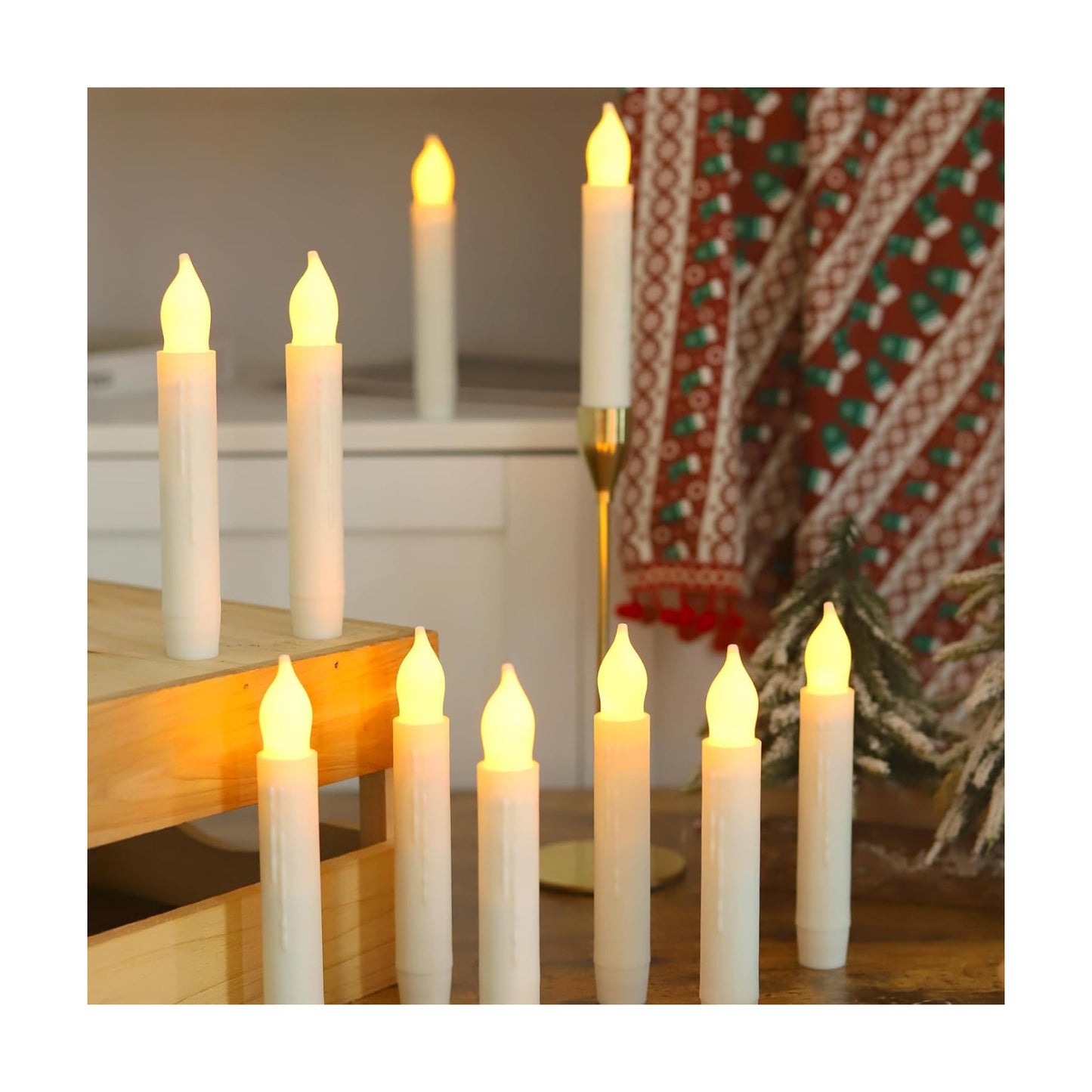Lezonic Flameless Battery Operated Candlesticks Flickering, 24Pcs White LED Battery Christmas Window Candles, 6 Inch