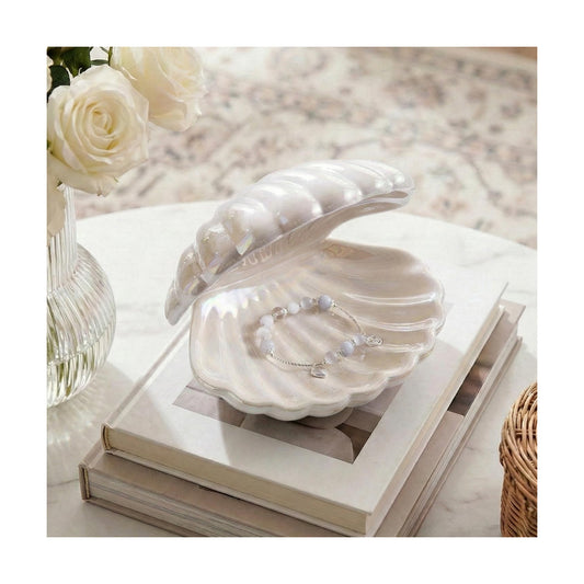 Ceramic Trinket Tray Clamshell Jewelry Storage Dish / White