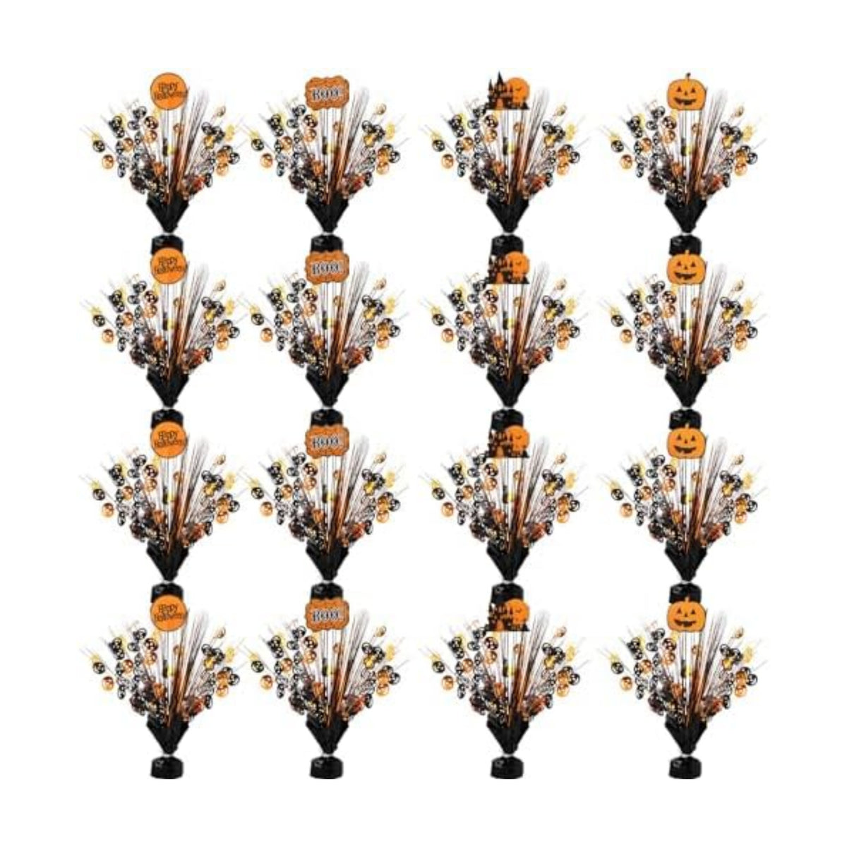 Riceshoot 16 Pcs Halloween Metallic Foil Spray Centerpieces for Tables Orange Black Burst Centerpiece Table Decorations with Pumpkin Boo Castle Happy Halloween Cards for Halloween Party