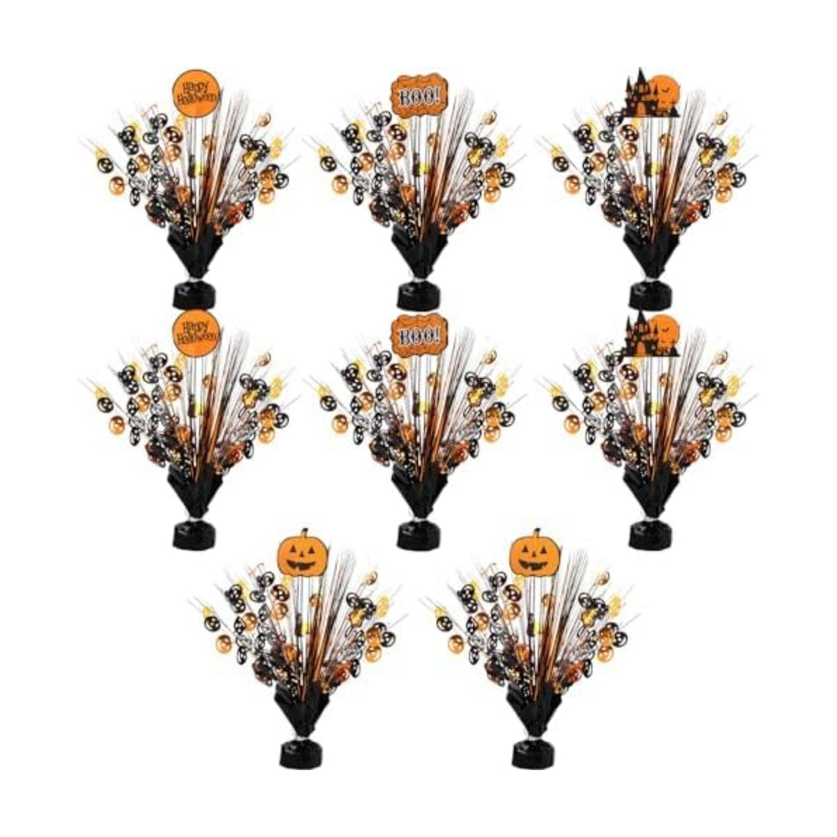 Riceshoot 8 Pcs Halloween Metallic Foil Spray Centerpieces for Tables Orange Black Burst Centerpiece Table Decorations with Pumpkin Boo Castle Happy Halloween Cards for Halloween Party