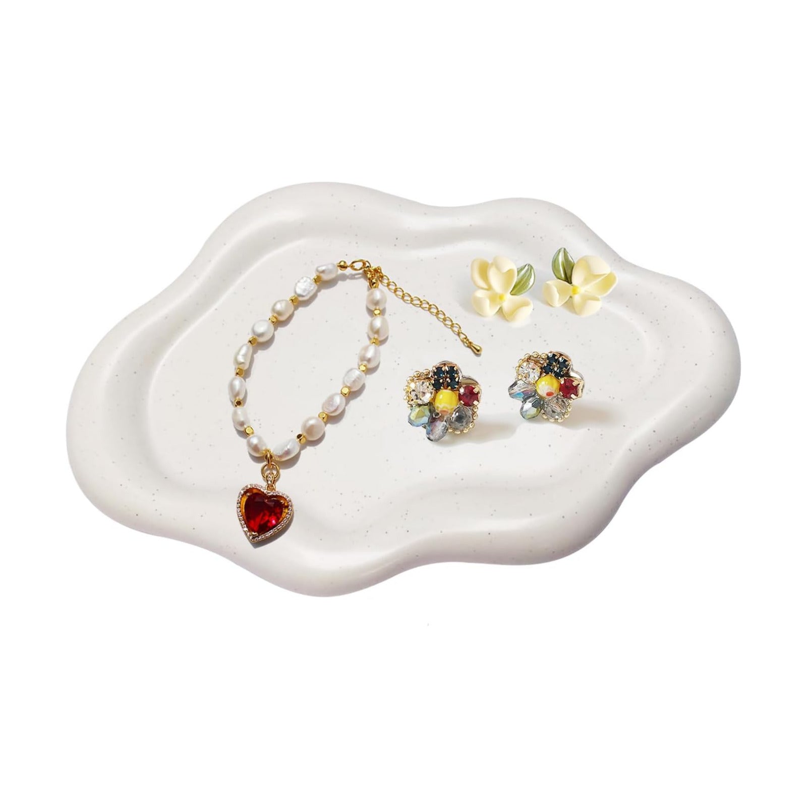 Cloud Tray Jewelry Plate / Spotted Matte White