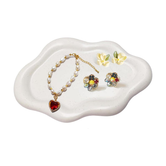 Cloud Tray Jewelry Plate / Spotted Matte White