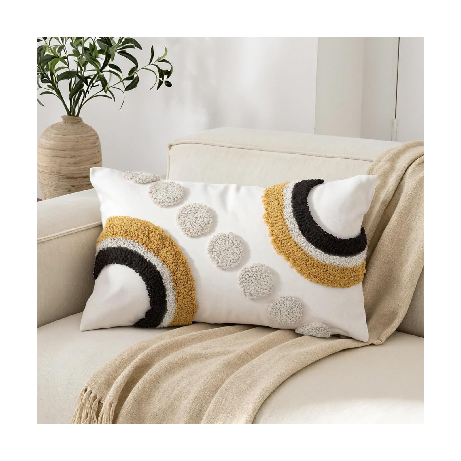 Boho Abstract Tufted Lumbar Pillow Cover / Ginger / 12 x 20
