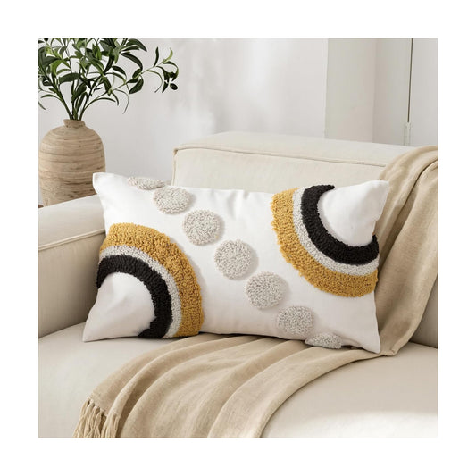 Boho Abstract Tufted Lumbar Pillow Cover / Ginger / 12 x 20