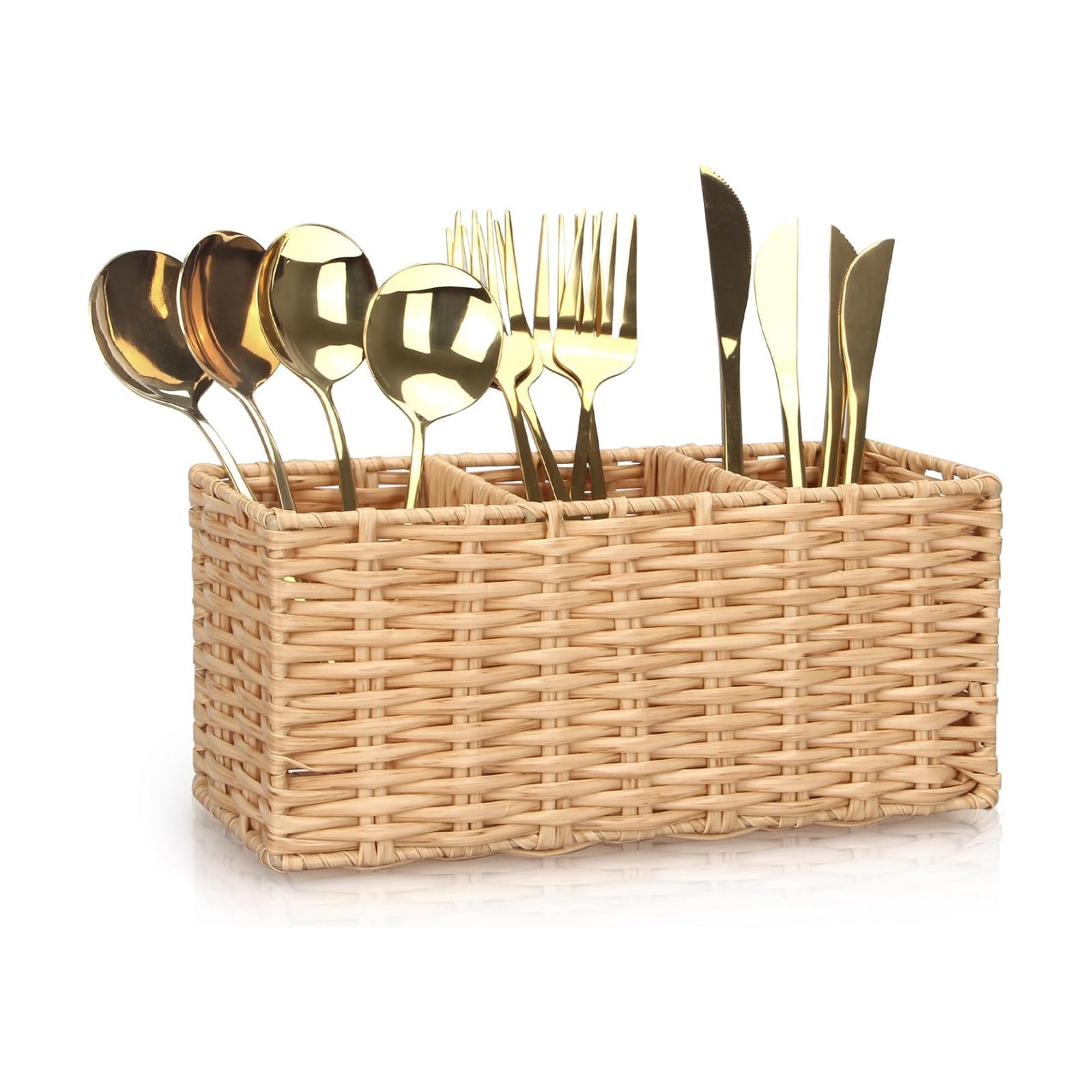 Wicker Flatware Silverware Caddy Cutlery Holder Kitchen Silverware / 9.5"lx4"hx3.3"w / Natural