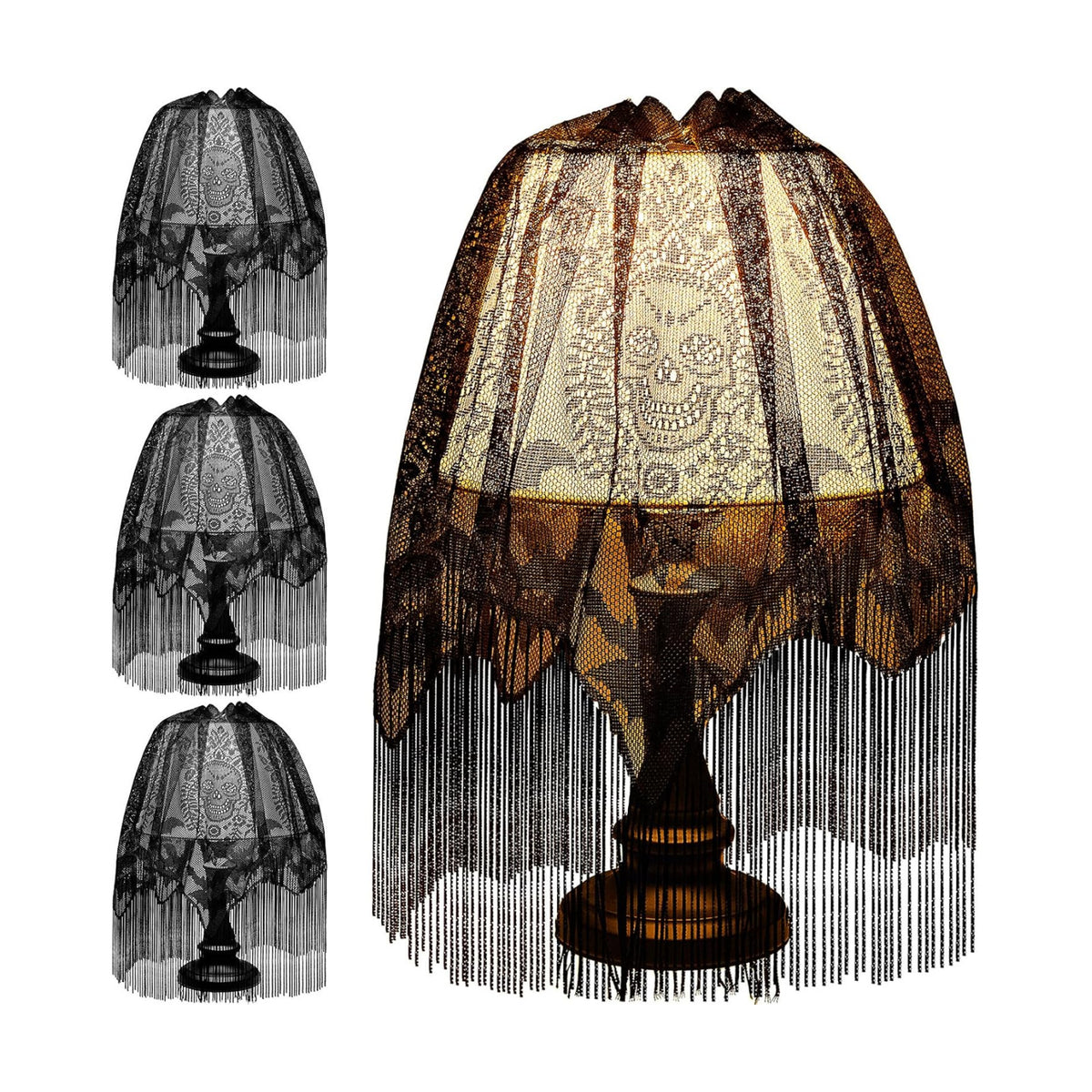 Baquler 4 Pcs Halloween Lamp Shade Cover, Black Lace Bat Skull Gothic Decor