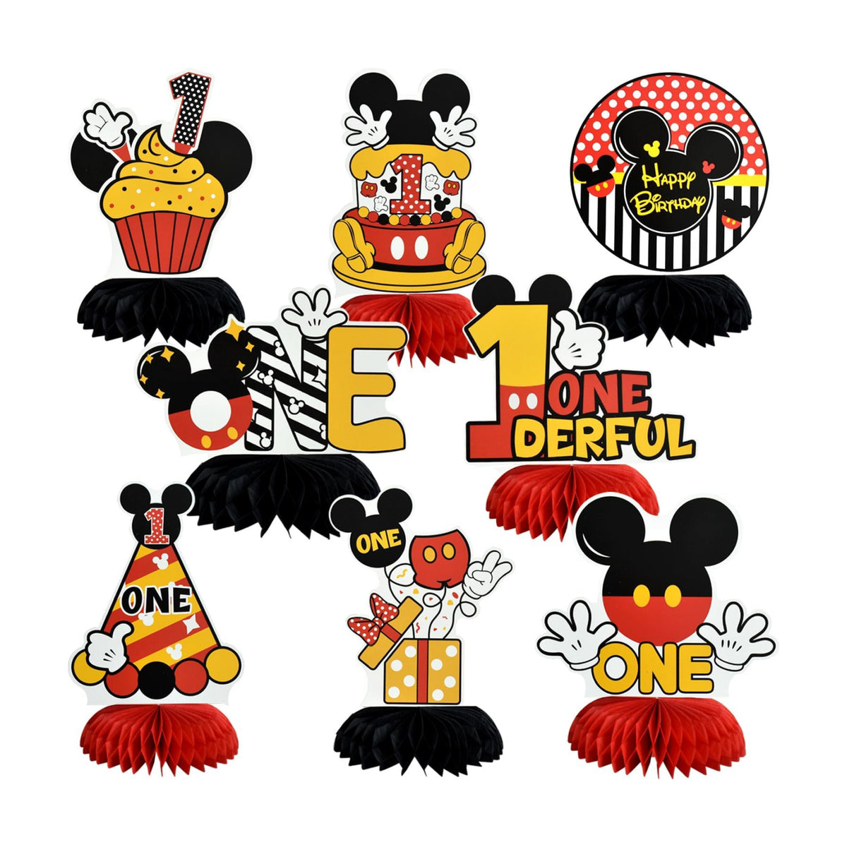TONIFUL 1st Birthday Black Red Yellow Mouse Themed Table Centerpieces