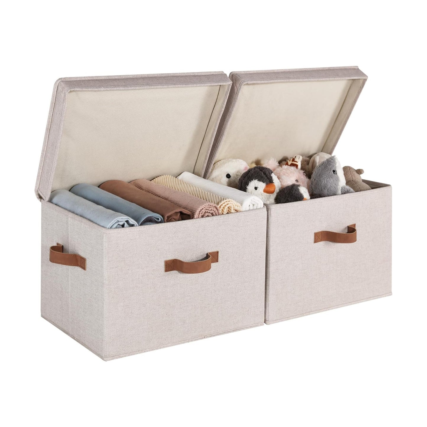 Fabric Storage Bins / Brown and Beige / Jumbo