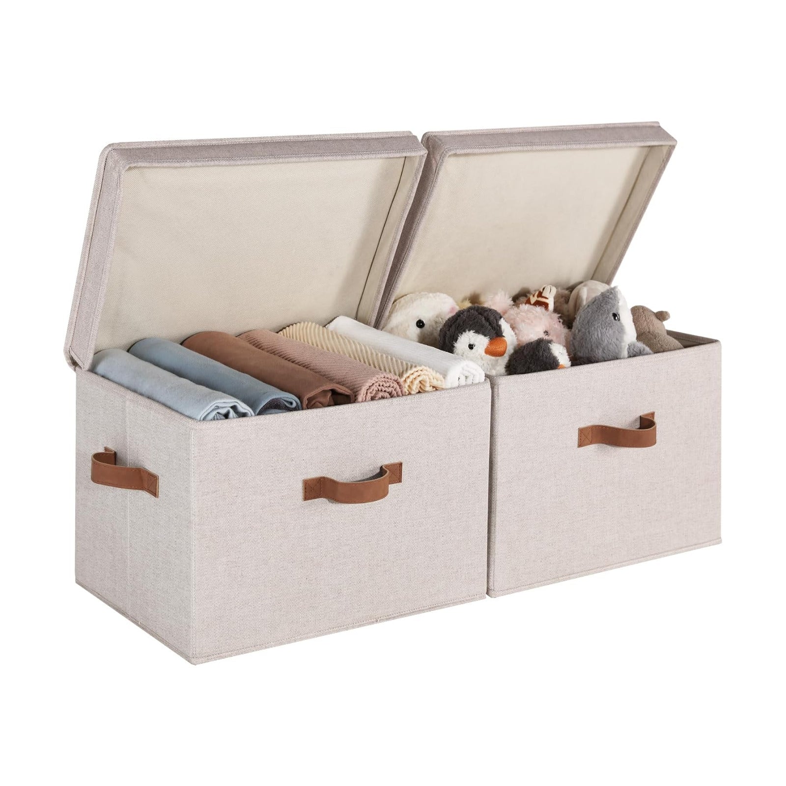 Fabric Storage Bins / Brown and Beige / Jumbo