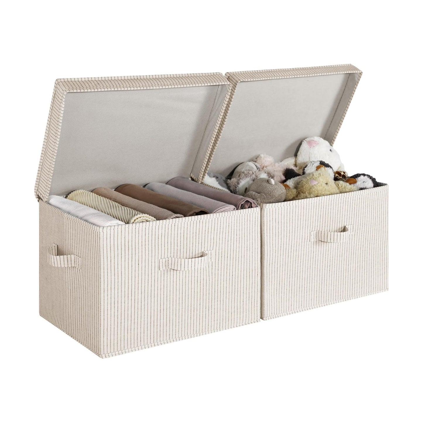 Fabric Storage Bins / Khaki and Beige Stripes / Jumbo