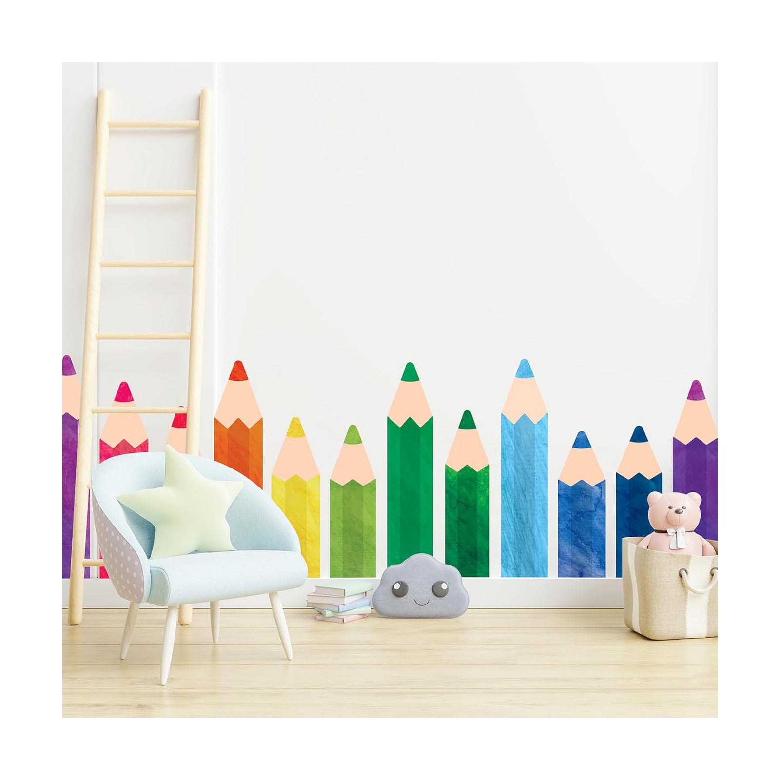 8 Sheets Pencils Wall Decals Waterproof Watercolor Pencils Walls Sticker Educational Peel / Colorful