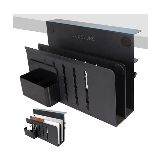 LUKETURE Desk Side Storage, 2 Tie Laptop Holder No Drill Clamp On Organizer | Steel Side Desk Organizer, Clamp on