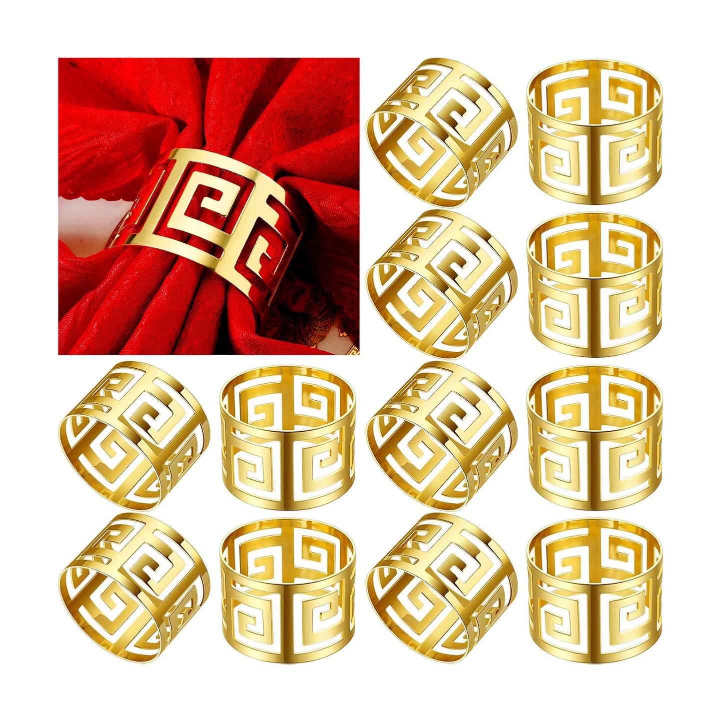 48 Pcs Gold Napkin Rings Hollow Out Napkin Rings Holder Set Metal Serviette Buckle Bulk for Dinner Table Decoration