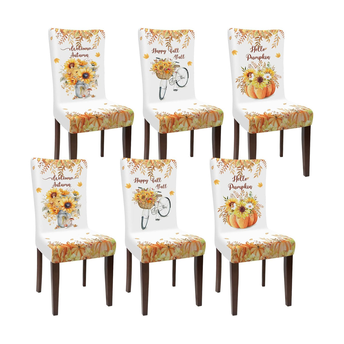 Preboun 6 Fall Chair Covers Thanksgiving Pumpkin Dining Protector