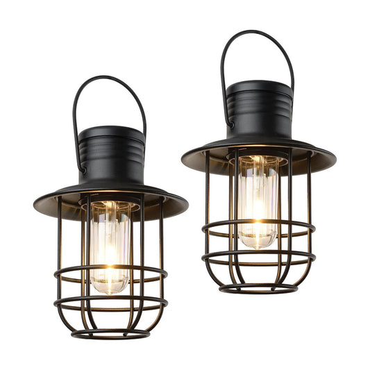 Xodus Battery Operated Outdoor LED Edison Lantern, 8-inch, 2 Pack | Decorative vintage-style patio lantern, hangs or