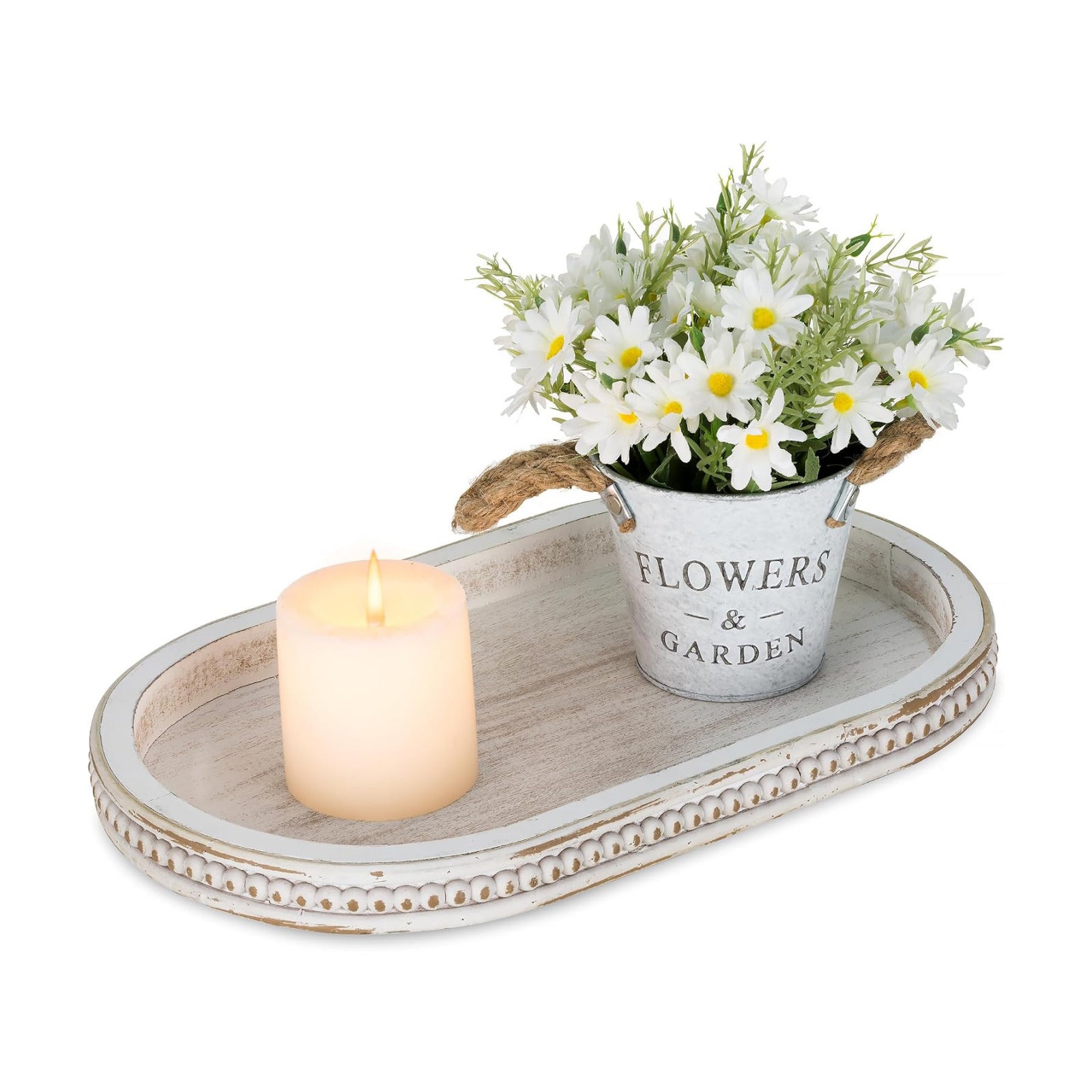 Oval Centerpiece Tray Wood for Farmhouse Entry Table Decor Round / Oval Whitewash / White