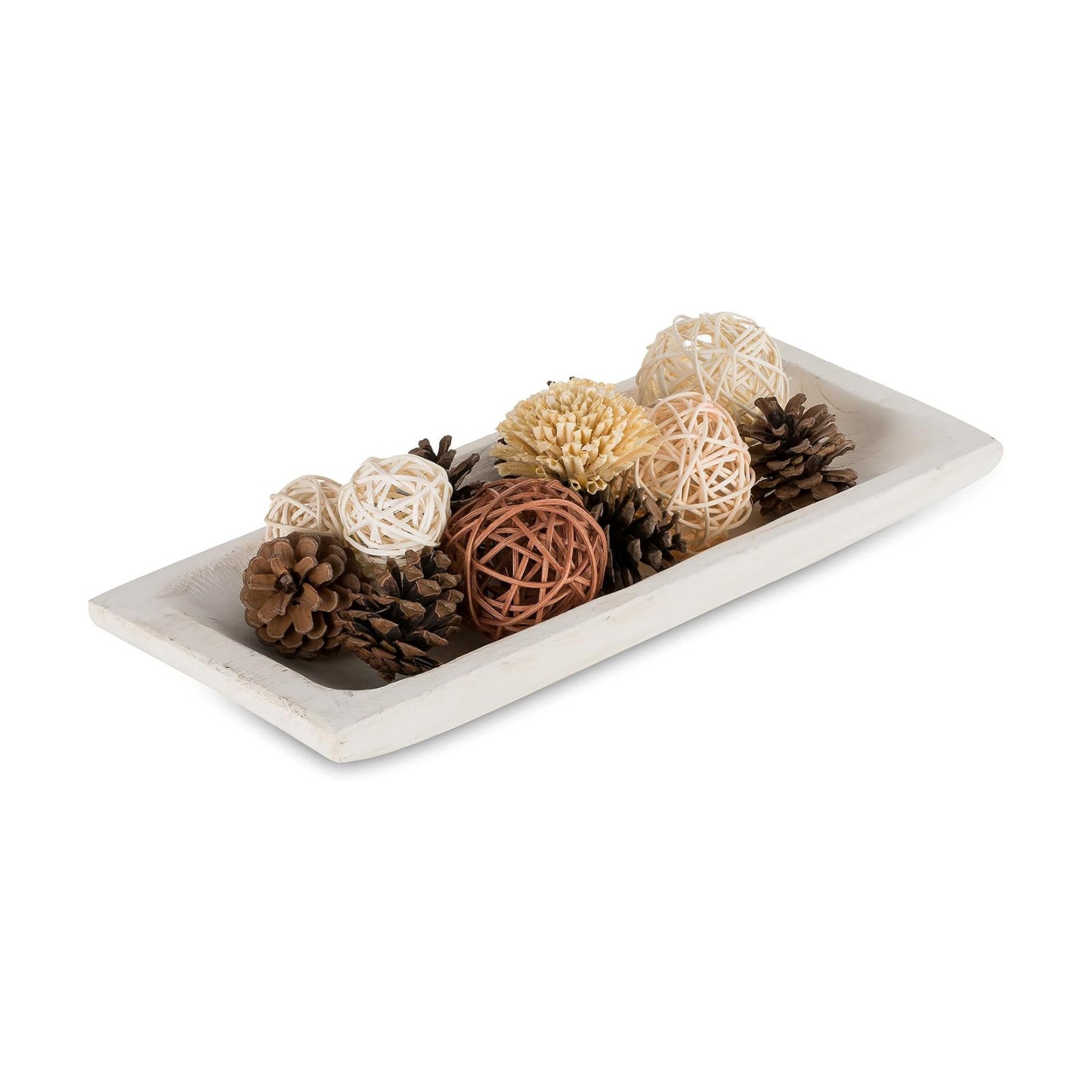Decorative Wood Dough Bowl / White / Set of 14