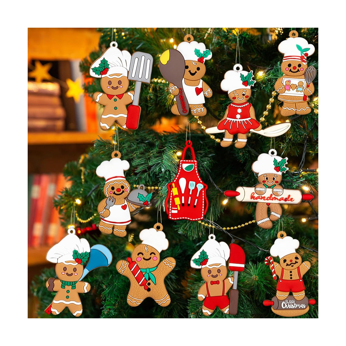 12pcs Gingerbread Christmas Decoration for Tree - Cooking Gingerbread Man Ornaments Christmas Hanging Decor for Xmas Tree Home Kitchen Decor Party Supplies