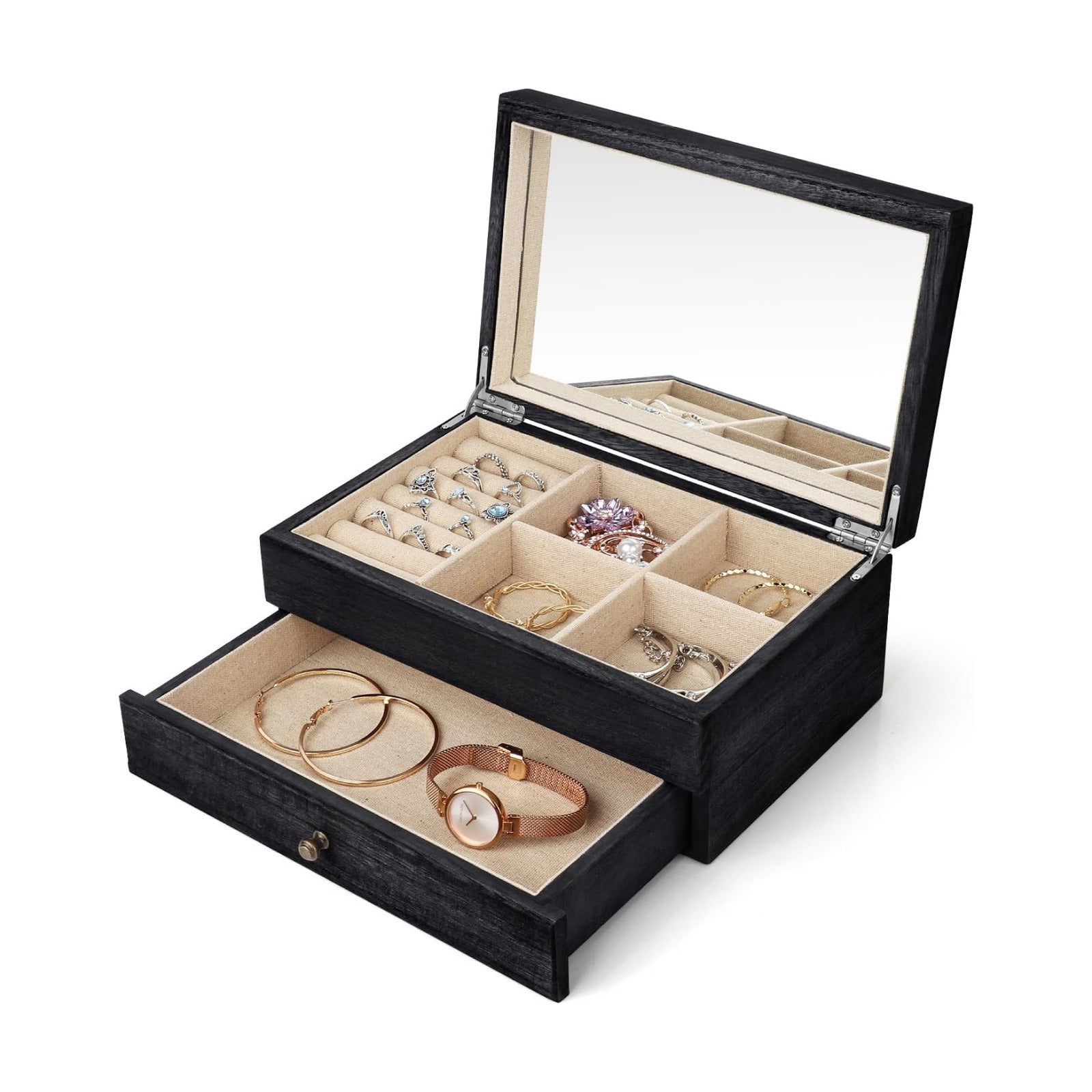 Jewelry Box Organizer for Women / 2 Layer / 2 Layer Black