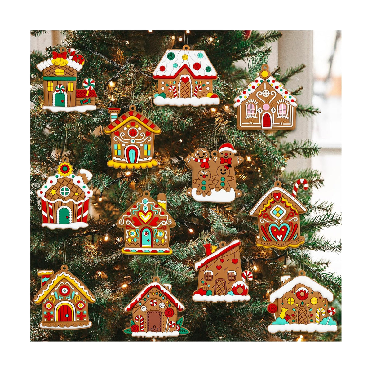 Gingerbread House Ornaments Christmas Tree Decoration - 12pcs Gingerbread House Christmas Decorations Hanging Ornaments for Holiday Xmas Tree Home Decor