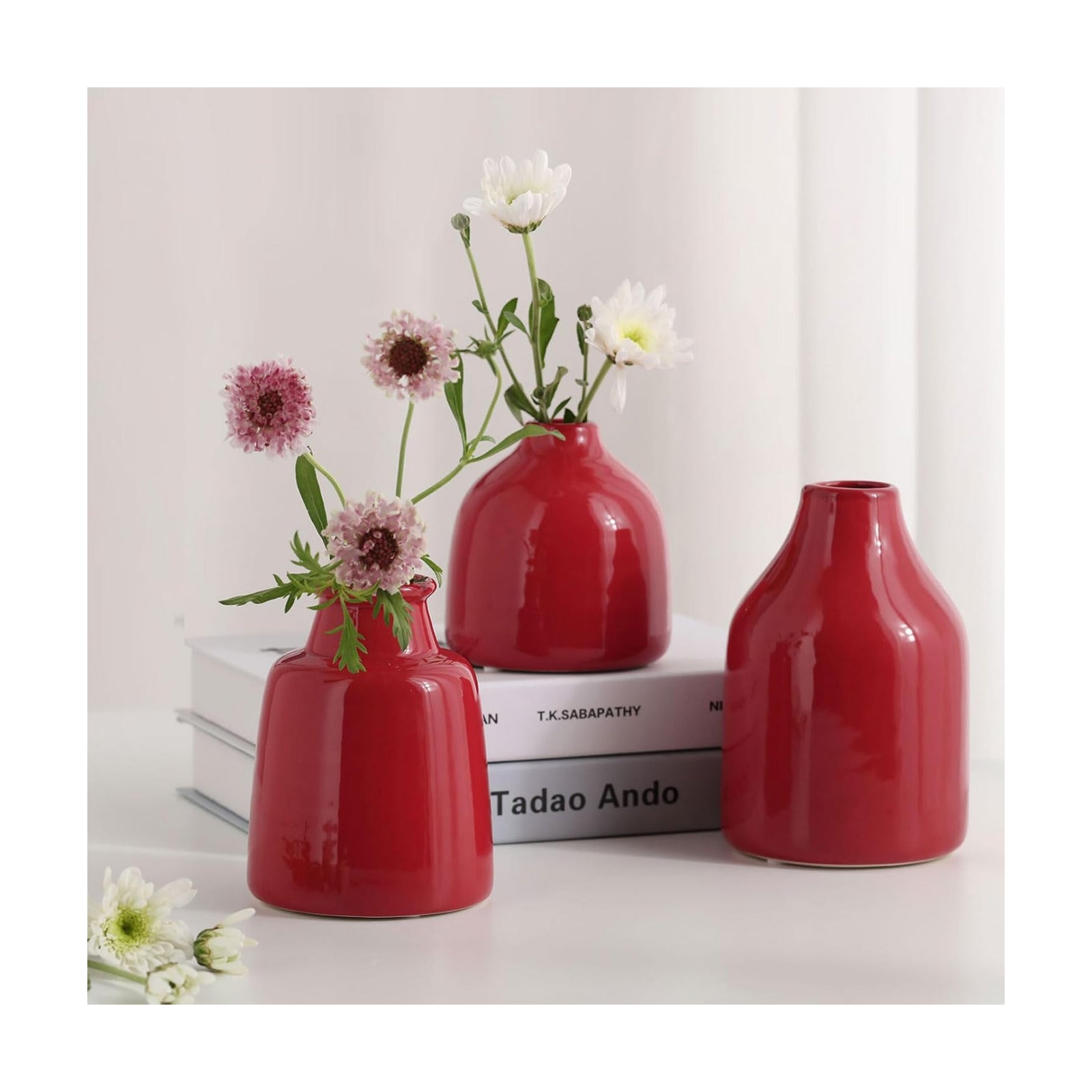 Red Small Vase for Modern Home Decor / 3 Vase Set- Red / Set of 3