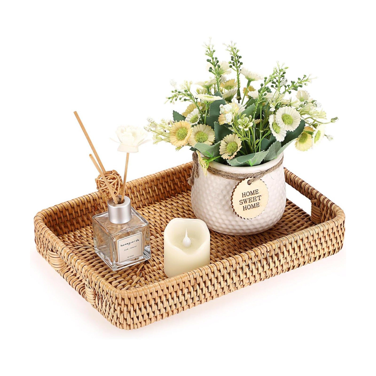 Rattan Serving Tray Hand Woven Tray / 11.8 x 7.8 x 1.9 / Natural Color