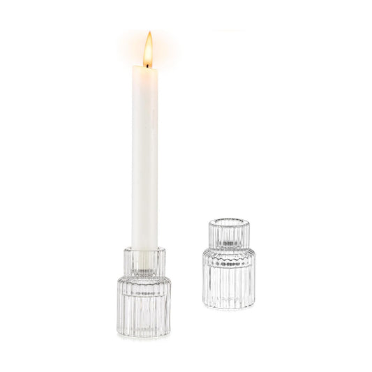 Glasseam Glass Taper Candle Holders 2 Pcs Small Candlestick for Table Decor