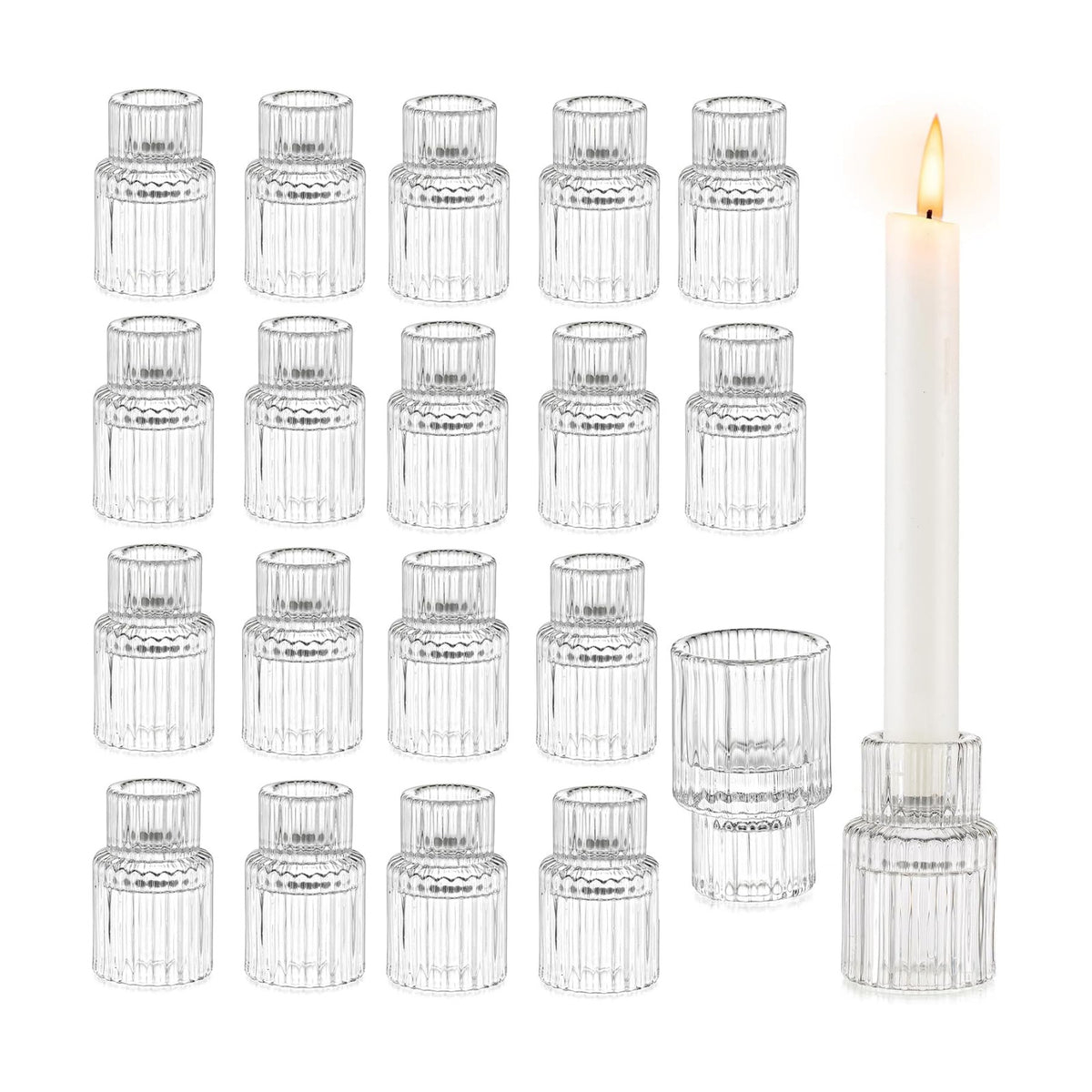 Glasseam Glass Candlestick Holders Bulk: 20 Pcs Small Taper for Table Decor