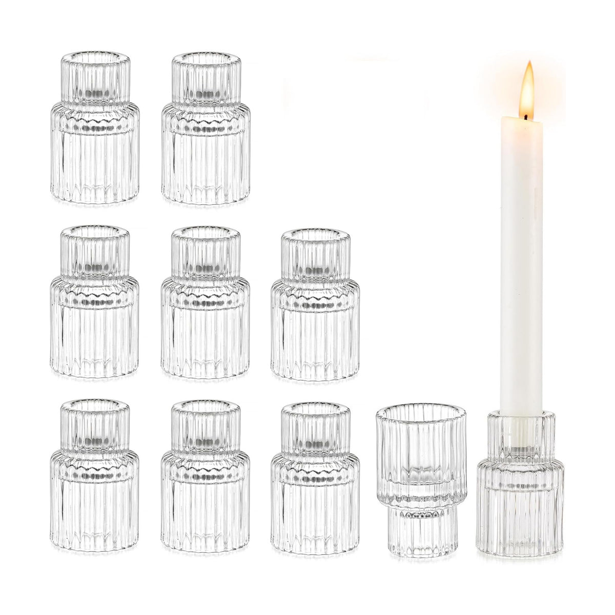 Glasseam Glass Taper Candle Holders 10Pcs Small Candlestick for Table Decor