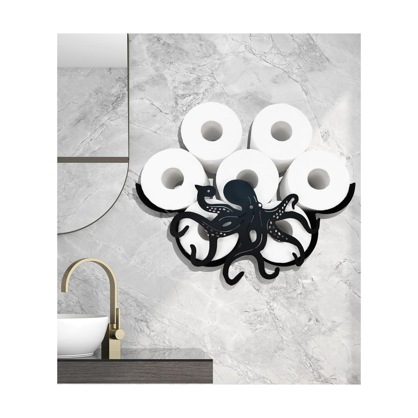 Octopus Metal Wall Toilet Paper Storage,Black Toilet Tissue Holder,Animal Decorative Metal Paper Holders,Cute Toilet