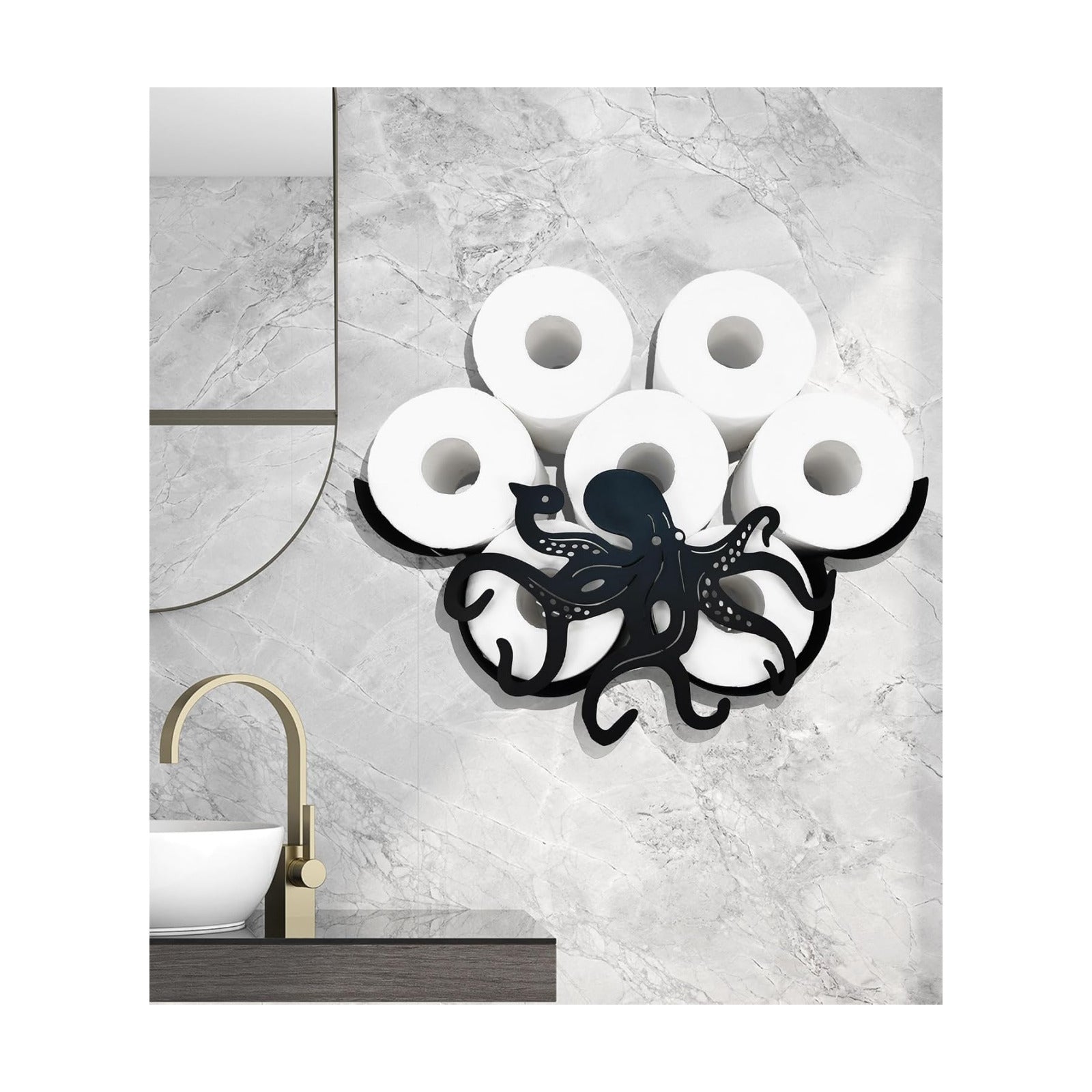 Octopus Metal Wall Toilet Paper Storage,Black Toilet Tissue Holder,Animal Decorative Metal Paper Holders,Cute Toilet