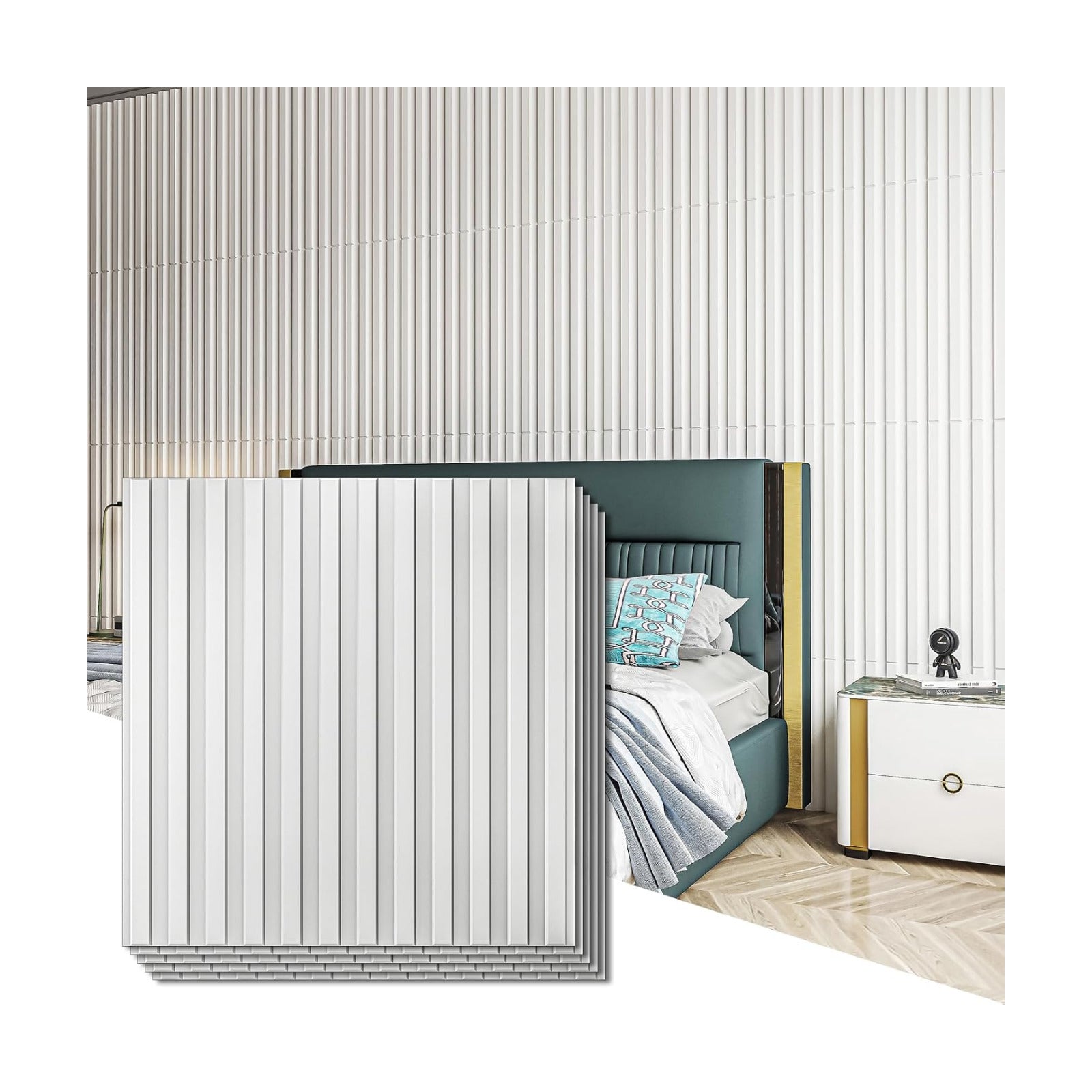 Art3d 3D Fluted Textured Slat Wall Panels, 19.7 x 19.7 in, 12-Pack, White | PVC, Waterproof, Scratch Proof, Wipeable