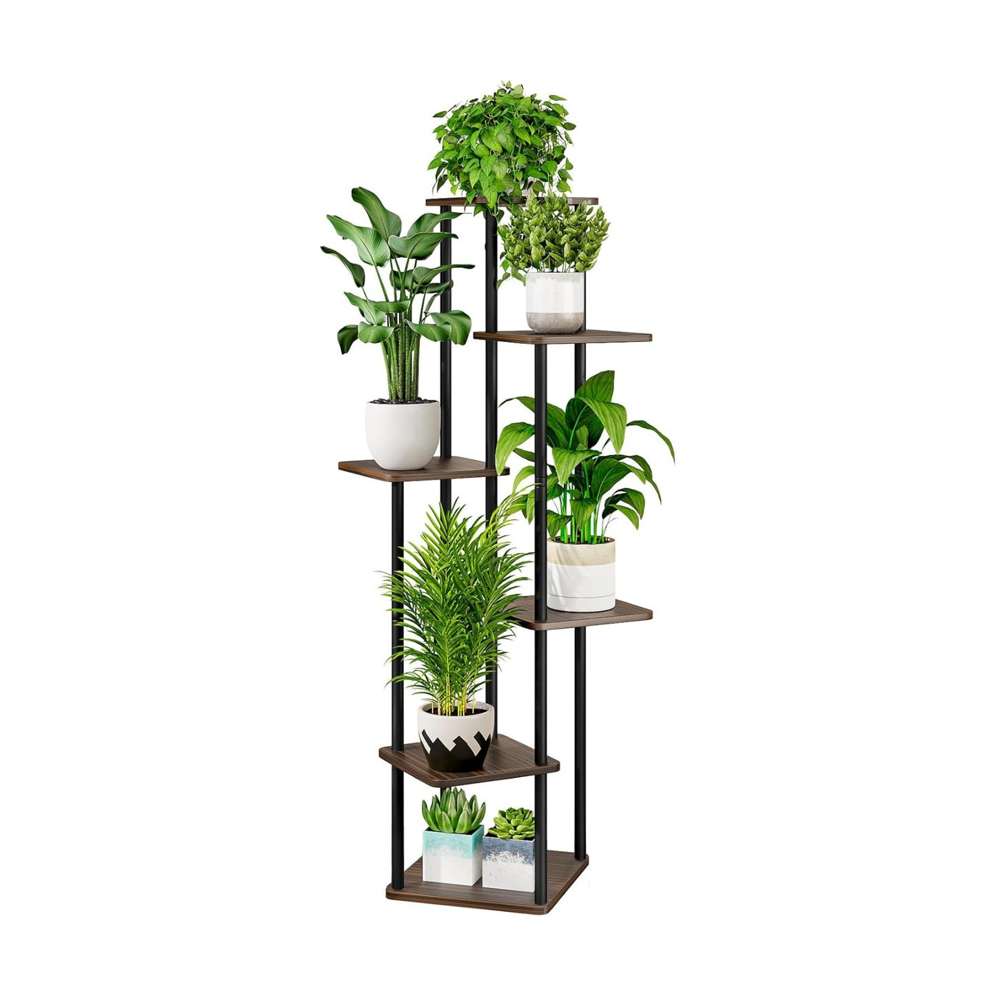 6 Tier Tall Plant Stand Indoor Corner Tiered Shelf Metal MDF Board | Sturdy Metal Frame,Space-saving Tiered Design
