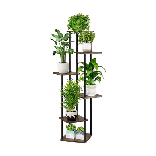 6 Tier Tall Plant Stand Indoor Corner Tiered Shelf Metal MDF Board | Sturdy Metal Frame,Space-saving Tiered Design